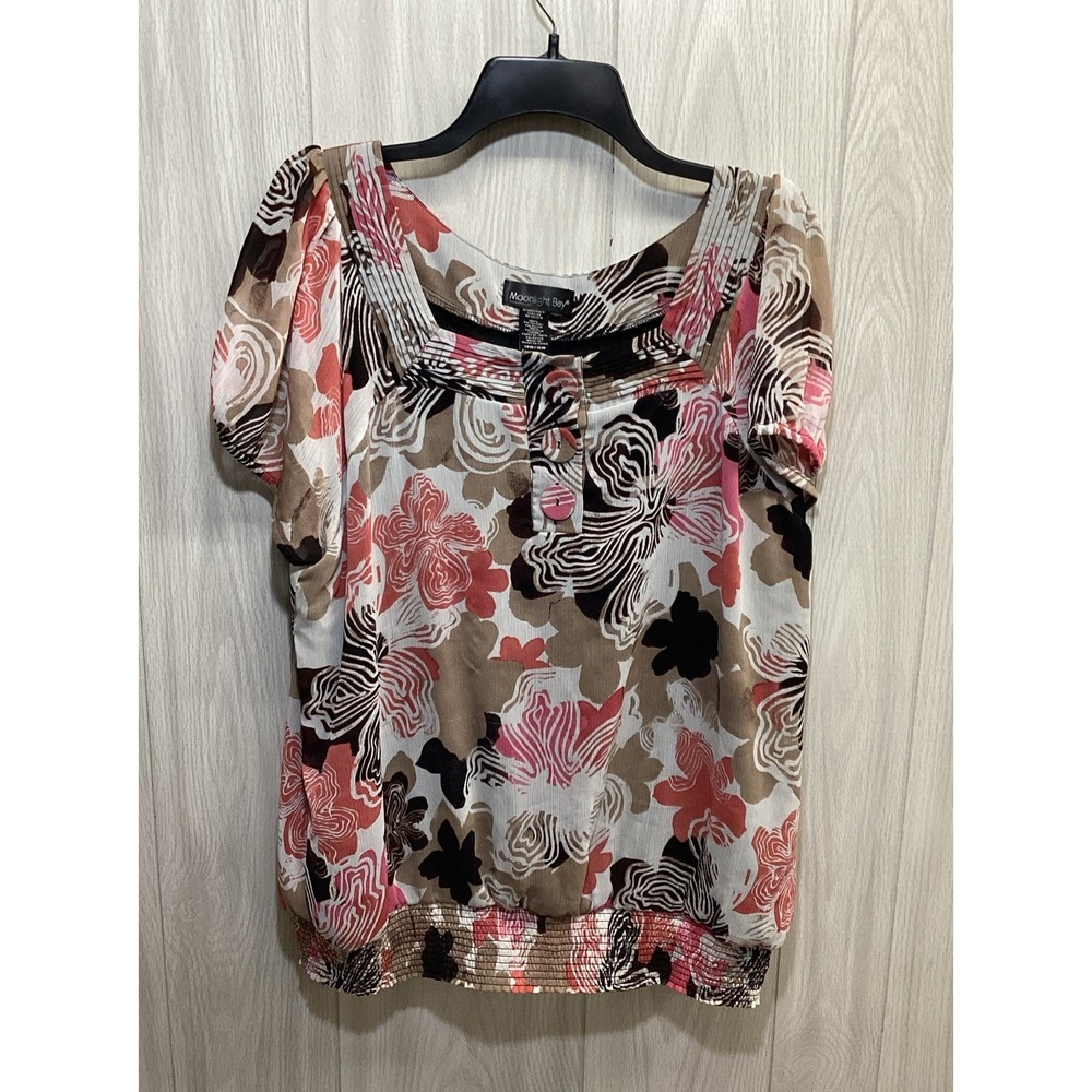 MOONLIGHT BAY Women's (Size 14/16W) Short Sleeve Square Neck 100% Poly Abstract‎